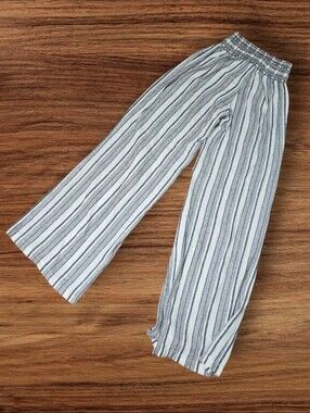 Rewash Linen Blend  Black & White Textured Striped Beach Wide Leg Striped Pants